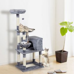 Multi-Level Cat Condo with pentagonal cat litter for Kittens Tall Cat Climbing Stand with Plush Toys - light gray XH - Light Gray