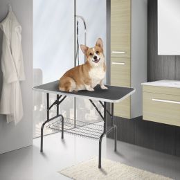 32" Foldable Pet Grooming Table with Mesh Tray and Adjustable Arm Silver Base with Black Table