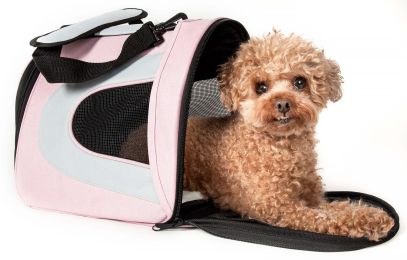 Airline Approved Folding Zippered Sporty Mesh Pet Carrier (Color: Pink, Size: Large)