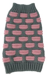 Fashion Weaved Heavy Knit Designer Ribbed Turtle Neck Dog Sweater (Color: Grey/Pink, Size: Large)