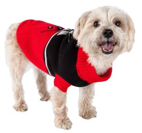 Snow Flake Cable-Knit Ribbed Fashion Turtle Neck Dog Sweater (Color: Red/Black, Size: Large)