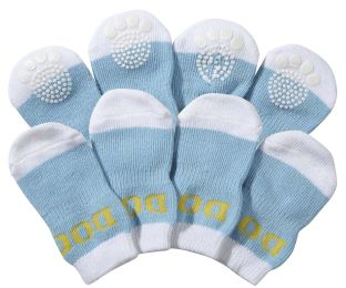 Pet Socks W/ Rubberized Soles (Color: Light Blue, Size: Large)