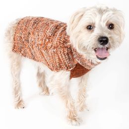 Royal Bark Heavy Cable Knitted Designer Fashion Dog Sweater (Color: Orange, Size: Small)