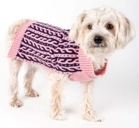 Harmonious Dual Color Weaved Heavy Cable Knitted Fashion Designer Dog Sweater (Color: Pink/Purple, Size: X-Small)