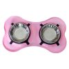 Bone Shaped Plastic Pet Double Diner with Stainless Steel Bowls, Pink and Silver