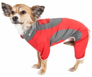 Active 'Warm-Pup' Heathered Performance 4-Way Stretch Two-Toned Full Body Warm Up (Color: Red, Size: X-Small)