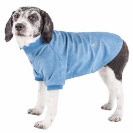 Active 'Fur-Flexed' Relax-Stretch Wick-Proof Performance Dog Polo T-Shirt (Color: Blue, Size: Large)