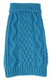 Swivel-Swirl Heavy Cable Knitted Fashion Designer Dog Sweater (Color: Blue, Size: Small)