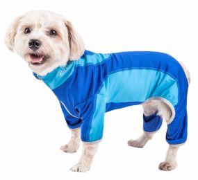 Active 'Warm-Pup' Heathered Performance 4-Way Stretch Two-Toned Full Body Warm Up (Color: Blue, Size: Small)