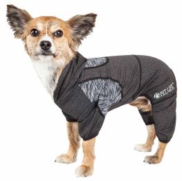 Active 'Pawsterity' Heathered Performance 4-Way Stretch Two-Toned Full Bodied Hoodie (Color: Black, Size: Small)