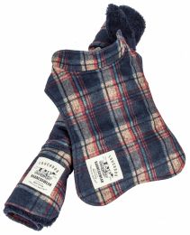 2-In-1 Tartan Plaided Dog Jacket With Matching Reversible Dog Mat (Color: Navy, Size: Medium)