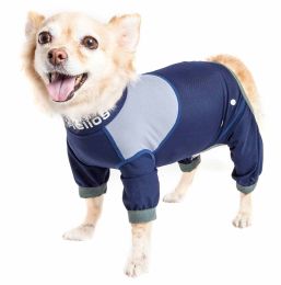 Tail Runner' Lightweight 4-Way-Stretch Breathable Full Bodied Performance Dog Track Suit (Color: Blue, Size: Medium)