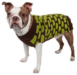Fashion Weaved Heavy Knit Designer Ribbed Turtle Neck Dog Sweater (Color: Brown/Green, Size: Large)