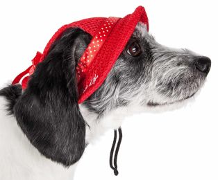 Sea Spot Sun' Uv Protectant Adjustable Fashion Mesh Brimmed Dog Hat Cap (Color: Red, Size: Medium)