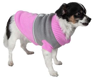 Snow Flake Cable-Knit Ribbed Fashion Turtle Neck Dog Sweater (Color: Pink/Grey, Size: X-Small)