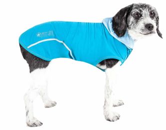 Active 'Pull-Rover' Premium 4-Way Stretch Two-Toned Performance Sleeveless Dog T-Shirt Tank Top Hoodie (Color: Blue, Size: Large)