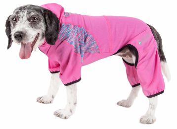 Active 'Pawsterity' Heathered Performance 4-Way Stretch Two-Toned Full Bodied Hoodie (Color: Pink, Size: Large)