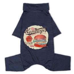 Onesie Lightweight Breathable Printed Full Body Pet Dog T-Shirt Pajamas (Color: Navy, Size: X-Small)