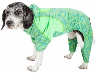 Active 'Downward Dog' Heathered Performance 4-Way Stretch Two-Toned Full Body Warm Up Hoodie (Color: Green, Size: X-Small)