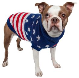 Patriot Independence Star Heavy Knitted Fashion Ribbed Turtle Neck Dog Sweater (Size: Small)