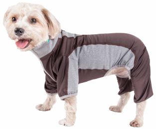 Active 'Warm-Pup' Heathered Performance 4-Way Stretch Two-Toned Full Body Warm Up (Color: Brown, Size: X-Small)