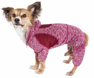 Active 'Downward Dog' Heathered Performance 4-Way Stretch Two-Toned Full Body Warm Up Hoodie (Color: Red, Size: X-Large)