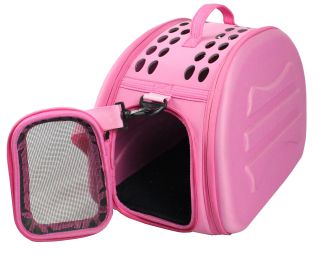 Narrow Shelled Lightweight Collapsible Military Grade Transportable Designer Pet Carrier (Color: Pink)