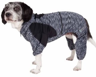 Active 'Downward Dog' Heathered Performance 4-Way Stretch Two-Toned Full Body Warm Up Hoodie (Color: Black, Size: Medium)