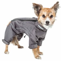 Hurricanine' Waterproof And Reflective Full Body Dog Coat Jacket W/ Heat Reflective Technology (Color: Grey, Size: X-Small)