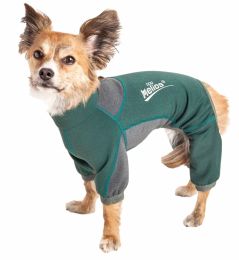 Rufflex' Mediumweight 4-Way-Stretch Breathable Full Bodied Performance Dog Warmup Track Suit (Color: Green, Size: Large)