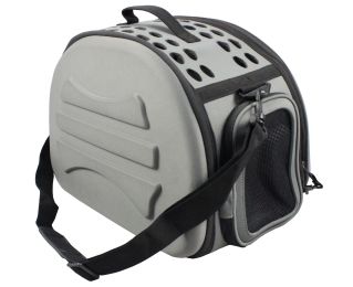 Narrow Shelled Lightweight Collapsible Military Grade Transportable Designer Pet Carrier (Color: Grey)