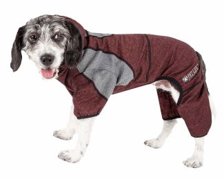 Active 'Fur-Breeze' Heathered Performance 4-Way Stretch Two-Toned Full Bodied Hoodie (Color: Burgundy, Size: Medium)