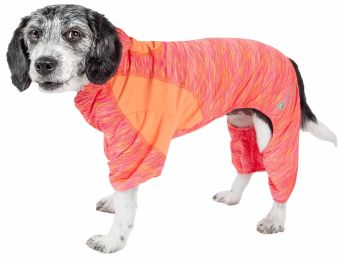Active 'Downward Dog' Heathered Performance 4-Way Stretch Two-Toned Full Body Warm Up Hoodie (Color: Orange, Size: Small)