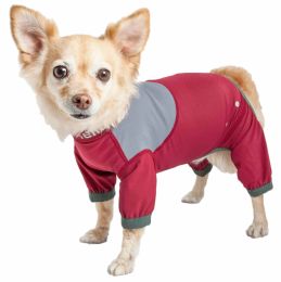Tail Runner' Lightweight 4-Way-Stretch Breathable Full Bodied Performance Dog Track Suit (Color: Red, Size: X-Small)
