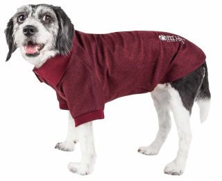 Active 'Fur-Flexed' Relax-Stretch Wick-Proof Performance Dog Polo T-Shirt (Color: Burgundy, Size: Medium)