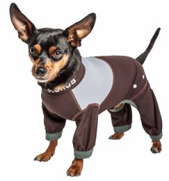 Tail Runner' Lightweight 4-Way-Stretch Breathable Full Bodied Performance Dog Track Suit (Color: Brown, Size: Small)