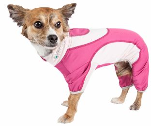 Active 'Warm-Pup' Heathered Performance 4-Way Stretch Two-Toned Full Body Warm Up (Color: Pink, Size: X-Small)
