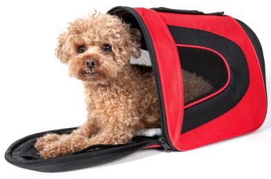 Airline Approved Folding Zippered Sporty Mesh Pet Carrier (Color: Red, Size: Large)