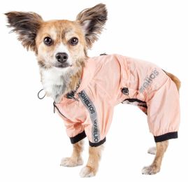 Torrential Shield' Waterproof Multi-Adjustable Full Bodied Pet Dog Windbreaker Raincoat (Color: Pink, Size: Large)