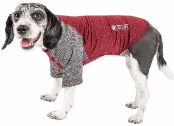 Active 'Hybreed' 4-Way Stretch Two-Toned Performance Dog T-Shirt (Color: Maroon, Size: X-Small)