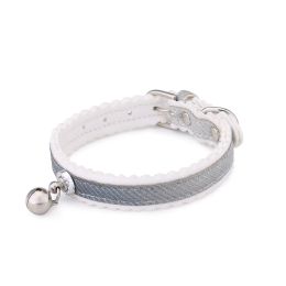 Pet Collar Safety Belt with Bell Small Dog Cat Collar Safe Soft Velvet Pet Products Adjustable Belt (Color: Gray)