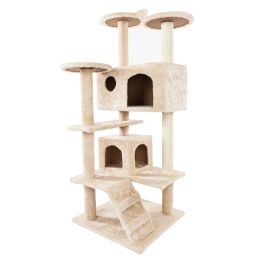 52" Solid Cute Sisal Rope Plush Cat Climb Tree Cat Tower (Color: Beige)