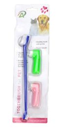 Two Headed Dog Toothbrush Set Canine Dental Hygiene Brush with 2 Finger Brushes Soft Bristles (Color: Blue)