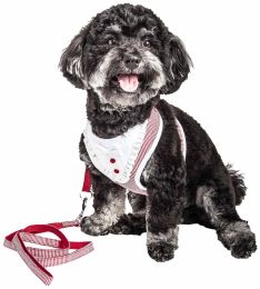 Luxe 'Spawling' 2-In-1 Mesh Reversed Adjustable Dog Harness-Leash W/ Fashion Bowtie (Color: Red, Size: Small)