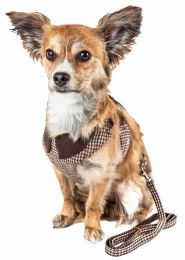 Luxe 'Houndsome' 2-In-1 Mesh Reversible Plaided Collared Adjustable Dog Harness-Leash (Size: Small)