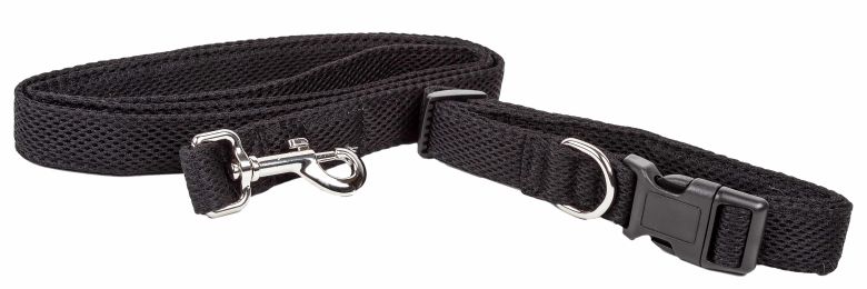 Aero Mesh' 2-In-1 Dual Sided Comfortable And Breathable Adjustable Mesh Dog Leash-Collar (Color: Black, Size: Medium)