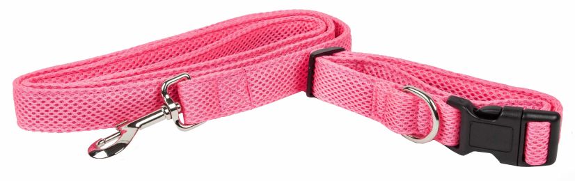 Aero Mesh' 2-In-1 Dual Sided Comfortable And Breathable Adjustable Mesh Dog Leash-Collar (Color: Pink, Size: Medium)