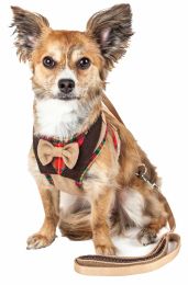 Luxe 'Dapperbone' 2-In-1 Mesh Reversed Adjustable Dog Harness-Leash W/ Fashion Bowtie (Size: Large)