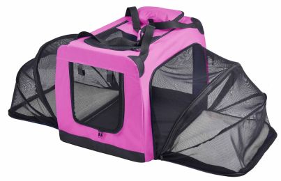 Hounda Accordion' Metal Framed Soft-Folding Collapsible Dual-Sided Expandable Pet Dog Crate (Color: Pink, Size: Large)