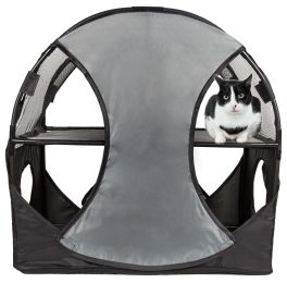 Kitty-Play Obstacle Travel Collapsible Soft Folding Pet Cat House (Color: Grey/Black)